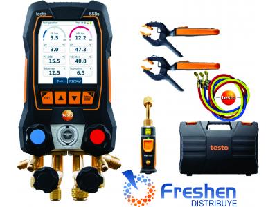 Manifold testo 558s Smart - Pantalla touch full color - Kit con Mangueras -  Manifold Digital con sondas de temperatura inalámbricas, maletín y Sensor de vacio 552i   0564 5583