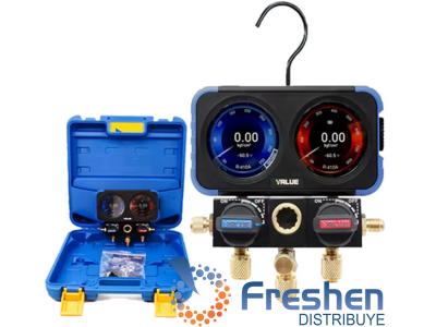 Manifold Digital Cuadrado Value  72 gases cierre Cerámico  APTO R-32 R-410 R-22 R-134 R-404 ETC  C ON MALETIN   MNodelo VRM2-X