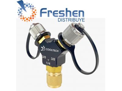 Adaptador Conector en Y  Cooltech Premium 2 x 3/8 FM + 1 x 1/4 FH Mod BFY-14A apto Vacio y Recuperación